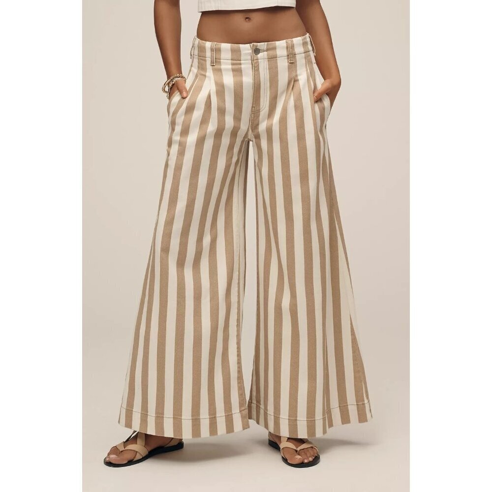 Maeve High-Rise Wide-Leg Jeans White Beige Striped 26